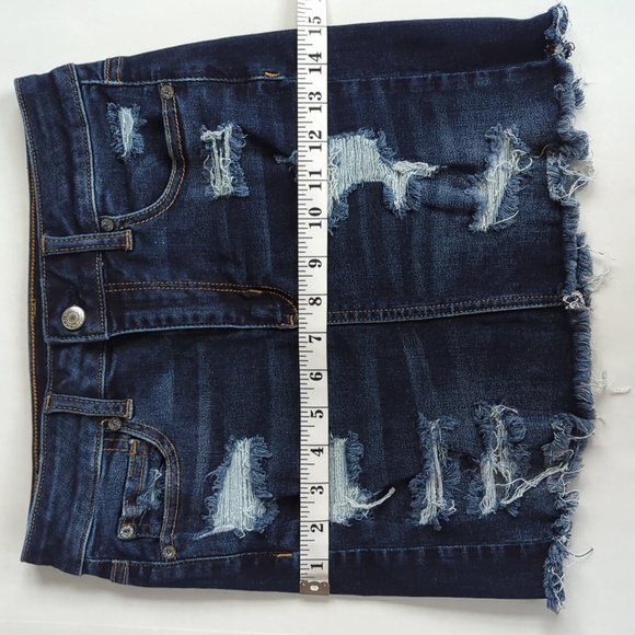 AEO Next Level Stretch X Super Hi-Rise Mini Distressed Jean Skirt 4R Blue - Picture 14 of 16